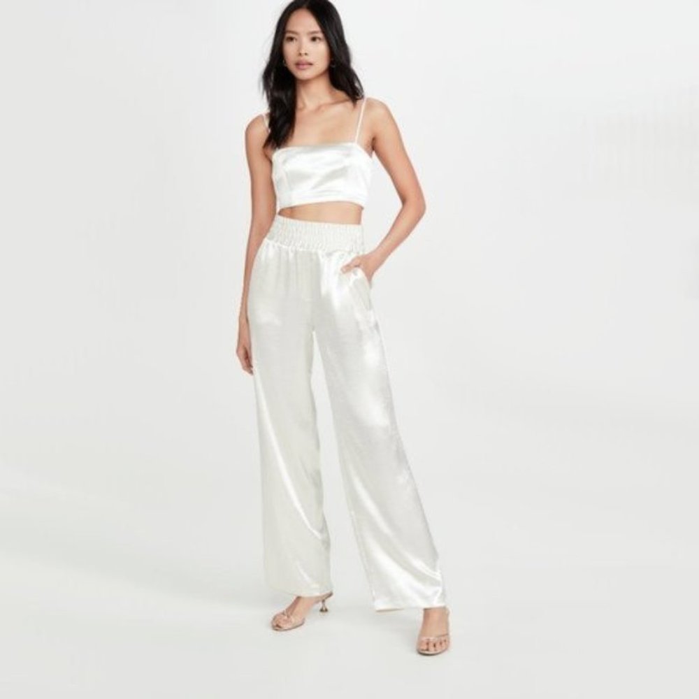 NWT Cinq à Sept ivory shiny wide leg pants, XS